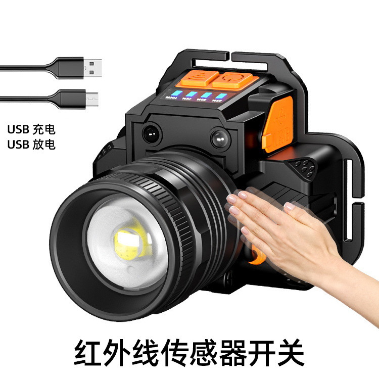Wholesale of new cross-border 2025 sensor headlamps with intense brightness, long battery life, outdoor charging and fishing led lighting pic 4