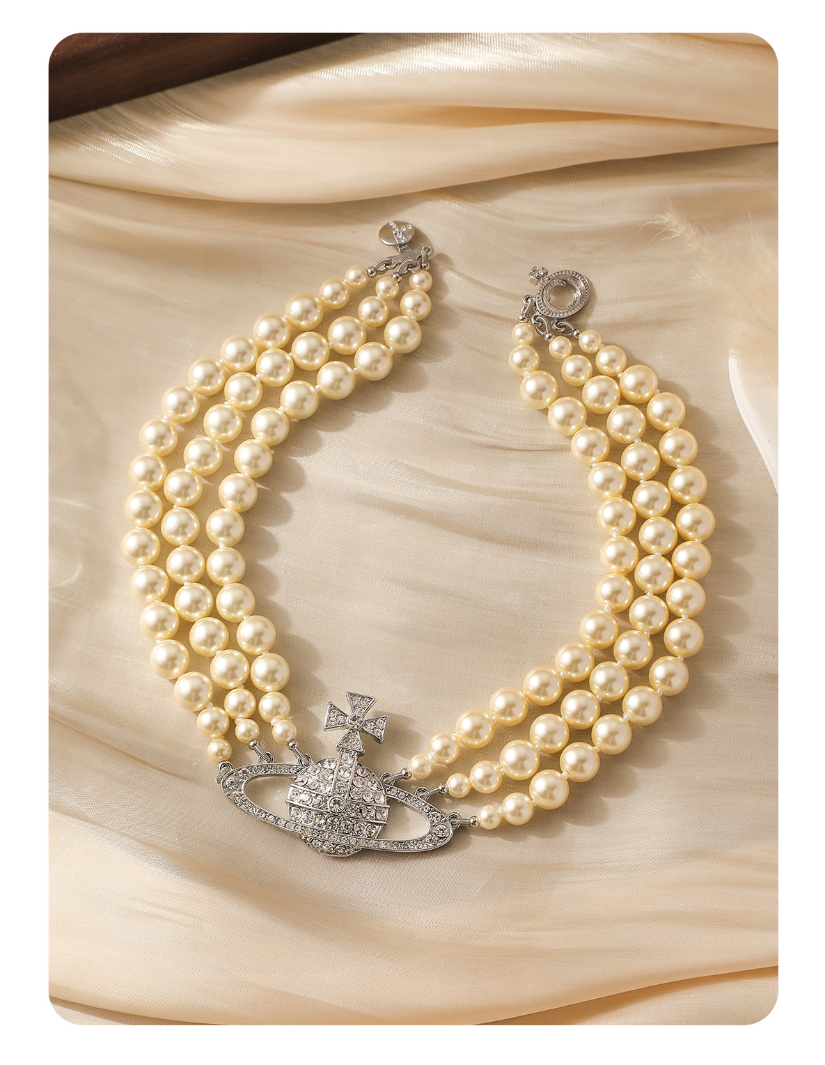三层珍珠项链西太后满钻土星锁骨链轻奢简约百搭高级感choker项链详情8