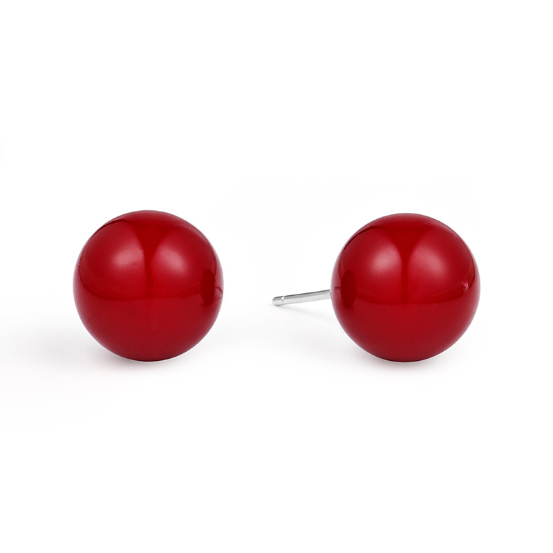 夏季欧美红色系女S925红玛瑙复古韩版耳饰纯银包金豆豆圆珠耳钉详情26