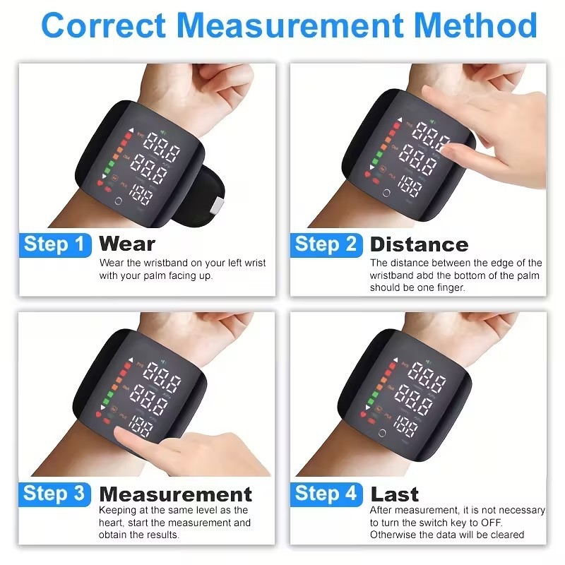 Hot Sell wrist blood pressure monitor USB charging, intelligent multi-voice backlit LCD large screen, English, Russian, Thai pic 9