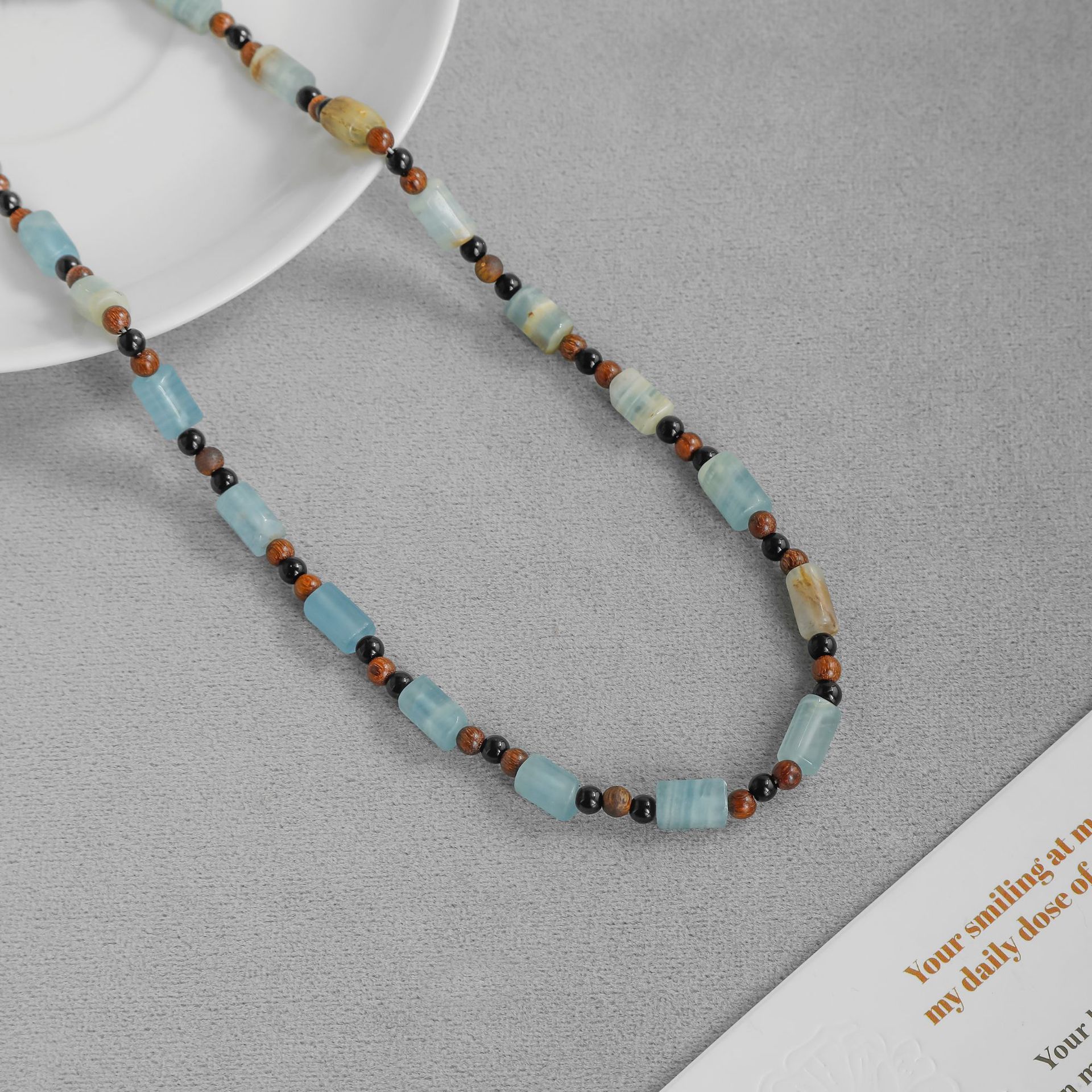 ZI休果冻海系列暮云项链新中式简约其实木珠方解石串珠手链锁骨链详情6