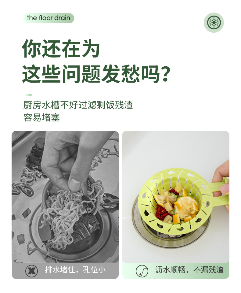 水槽过滤篮厨房剩饭剩菜残渣过滤防堵下水网防脏手可提沥水篮家用详情5