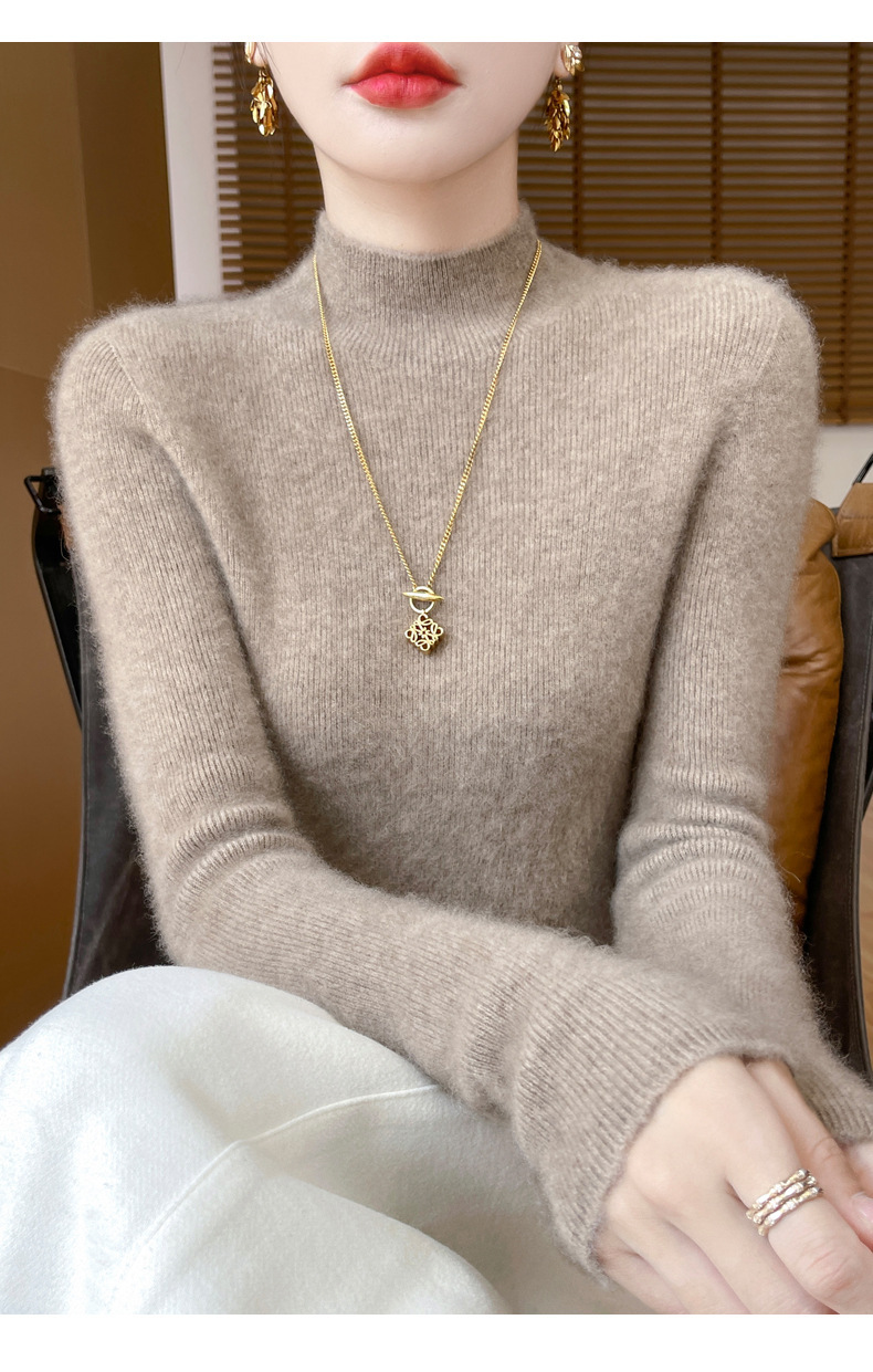 高端纯羊毛毛衣女士半高领秋冬季内搭打底衫针织衫上衣修身显身材详情19