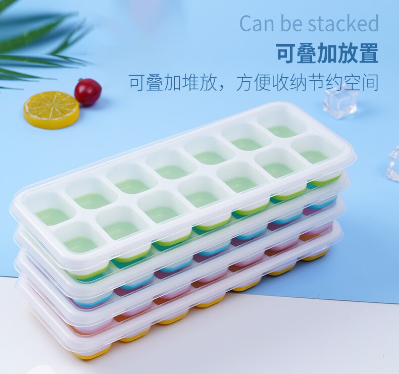 厂家批发14格软底硅胶冰格模具制冰盒DIY自制冰淇淋冰块模具带盖详情8