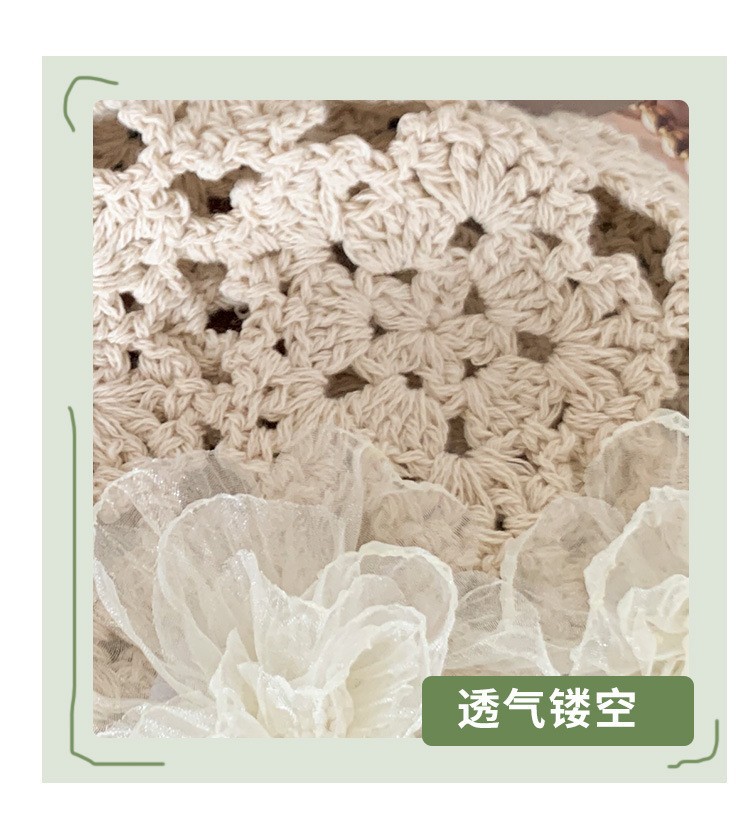 Summer thin Korean-style hollowed-out pearl flower hand-knitted headpiece hat for women, sweet, cute, fashionable and niche hat pic 12