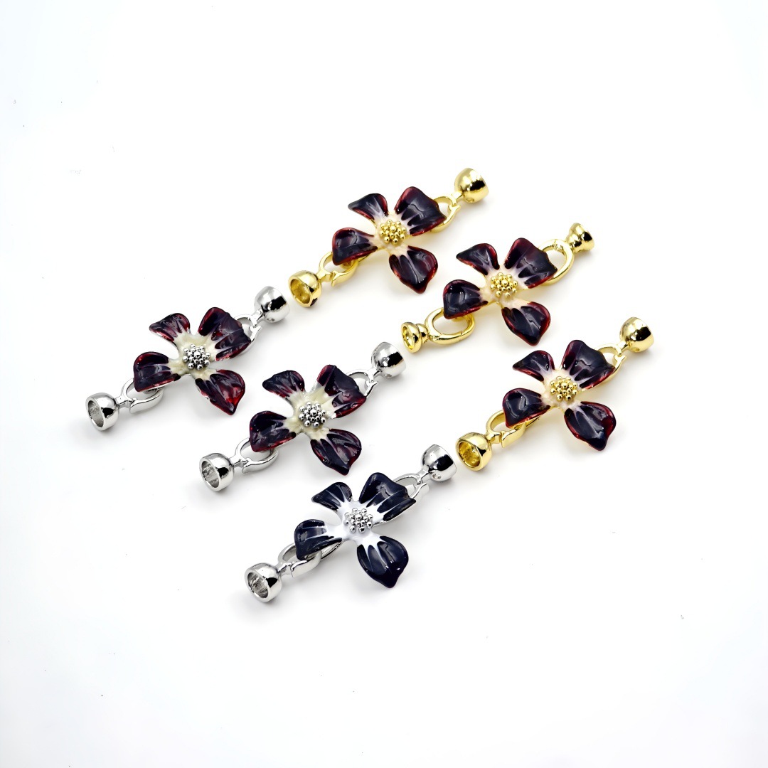 18k electroplated real gold pearl accessories, Ankela red and white flower black oil-dripping copper necklace bracelet clasp pic 5