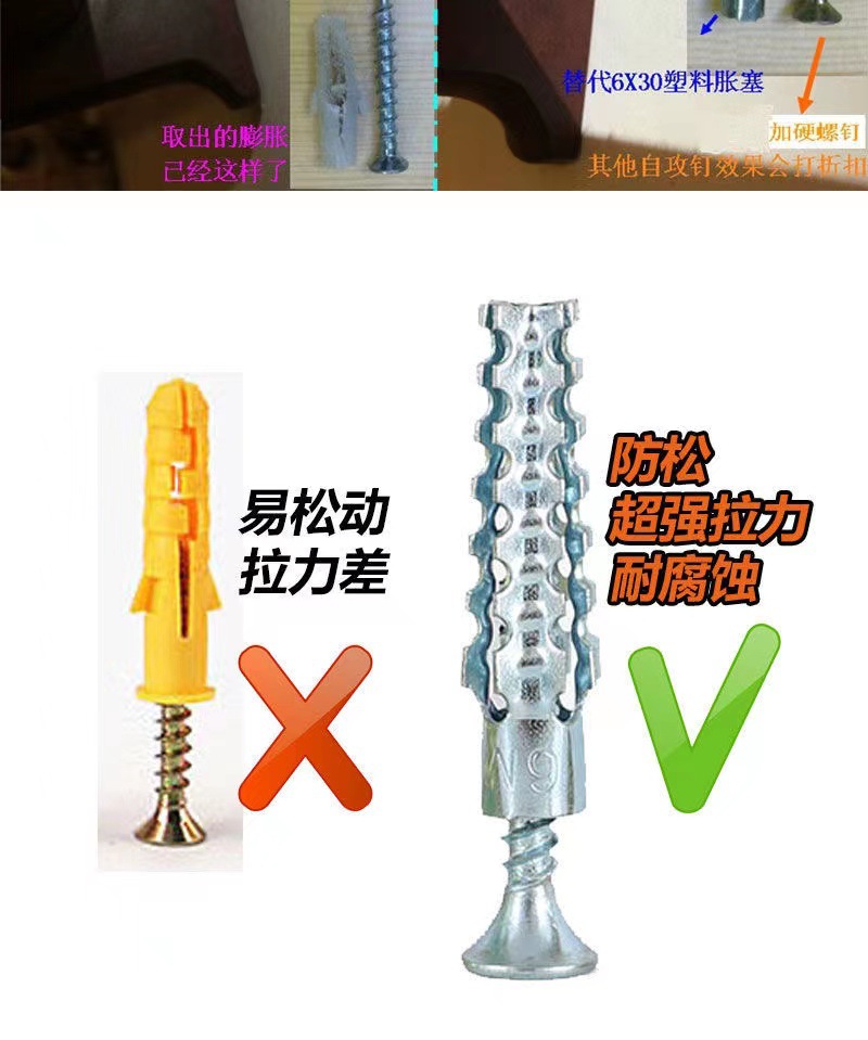 铁膨胀管轻钢金属圣诞树膨胀防松型四边膨胀6mm8mm膨胀管锯齿壁虎详情5