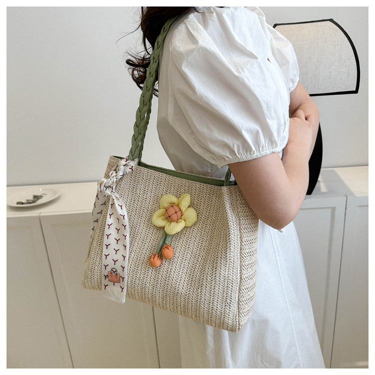 编织草编包包女大容量2023新款夏天花朵单肩休闲潮流洋气托特包详情16