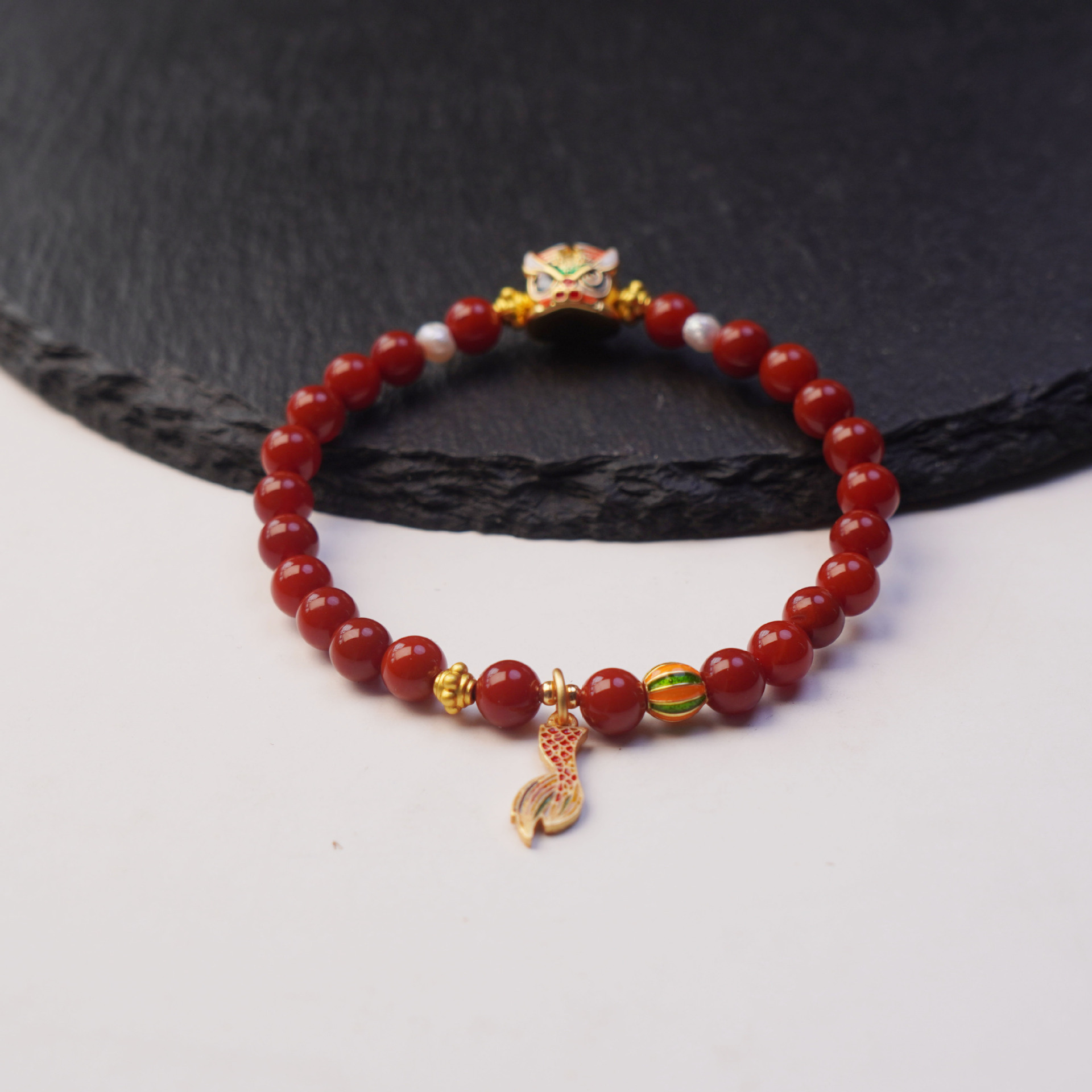 Nine Purple Li Fire Red Agate dragon Head and Tail agate beaded bracelet for women to attract wealth, traditional Chinese style gift and accessory pic 3