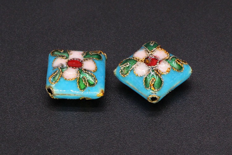 Traditional high-temperature cloisonne enamel filigree silver blue DIY jewelry accessory beads Cloisonne 16mm square block pic 7