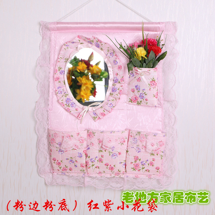 Wholesale 1F311F3 Wall and door rear hanging bag fabric multi-layer storage hanging bag with mirror storage bag hanging dressing pic 20