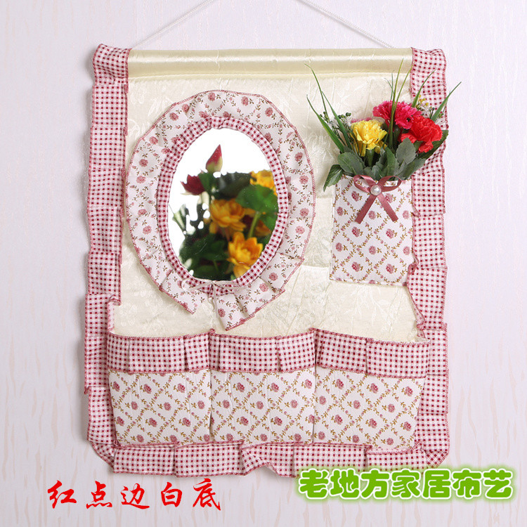 Wholesale 1F311F3 Wall and door rear hanging bag fabric multi-layer storage hanging bag with mirror storage bag hanging dressing pic 10