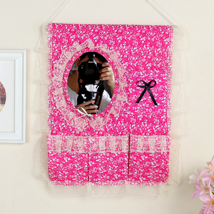 Wholesale 1F311F3 Wall and door rear hanging bag fabric multi-layer storage hanging bag with mirror storage bag hanging dressing pic 18