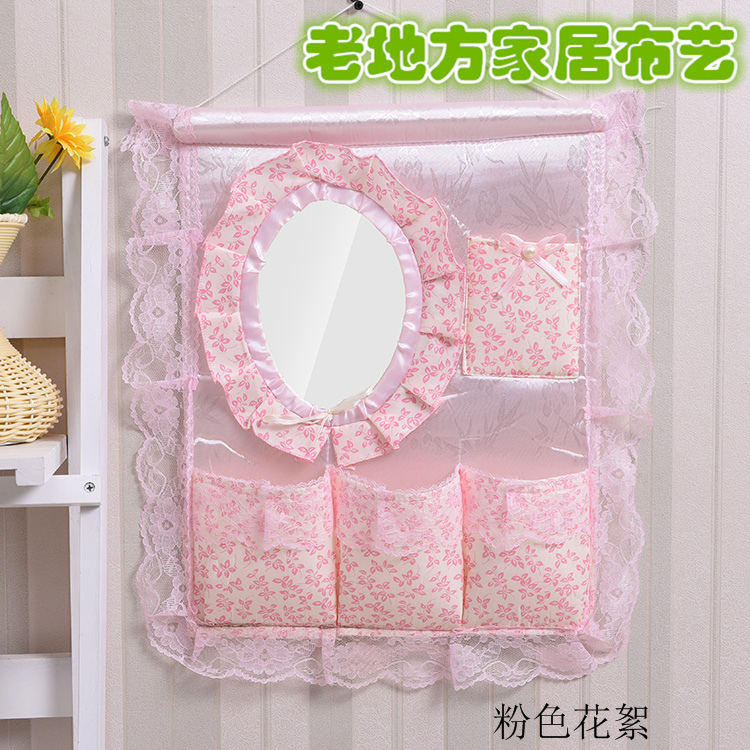 Wholesale 1F311F3 Wall and door rear hanging bag fabric multi-layer storage hanging bag with mirror storage bag hanging dressing pic 30