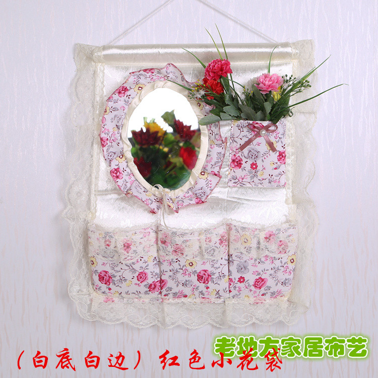 Wholesale 1F311F3 Wall and door rear hanging bag fabric multi-layer storage hanging bag with mirror storage bag hanging dressing pic 12