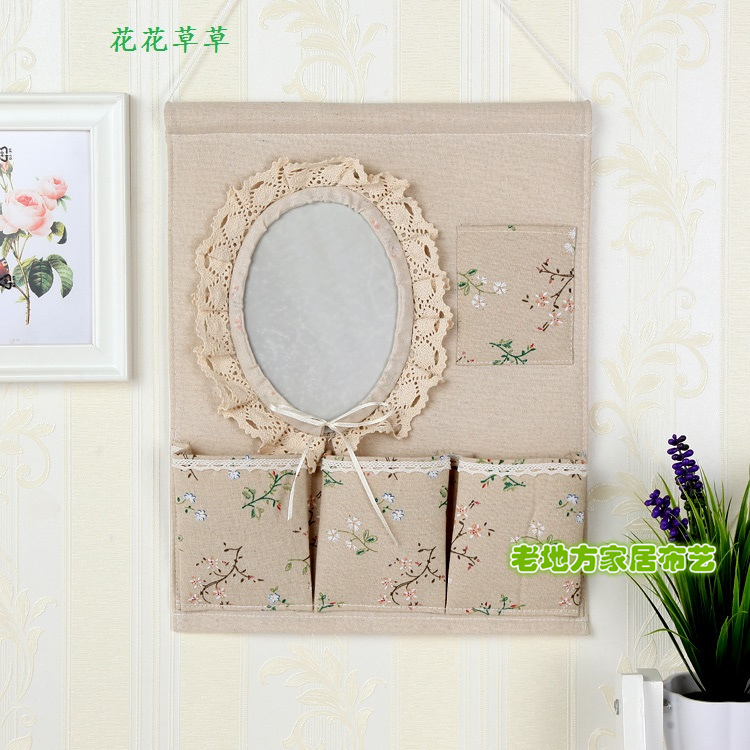 Wholesale 1F311F3 Wall and door rear hanging bag fabric multi-layer storage hanging bag with mirror storage bag hanging dressing pic 5