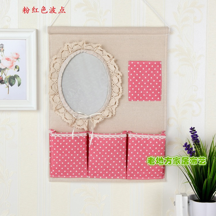 Wholesale 1F311F3 Wall and door rear hanging bag fabric multi-layer storage hanging bag with mirror storage bag hanging dressing pic 7