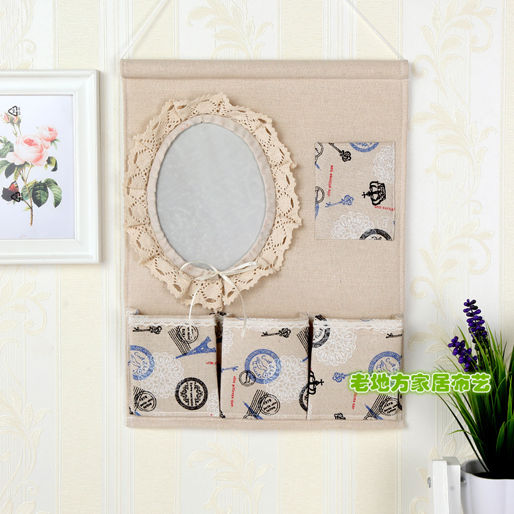 Wholesale 1F311F3 Wall and door rear hanging bag fabric multi-layer storage hanging bag with mirror storage bag hanging dressing pic 8