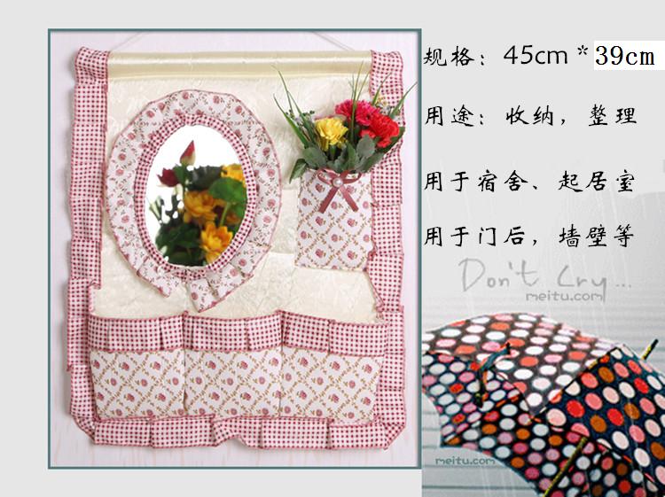 Wholesale 1F311F3 Wall and door rear hanging bag fabric multi-layer storage hanging bag with mirror storage bag hanging dressing pic 1