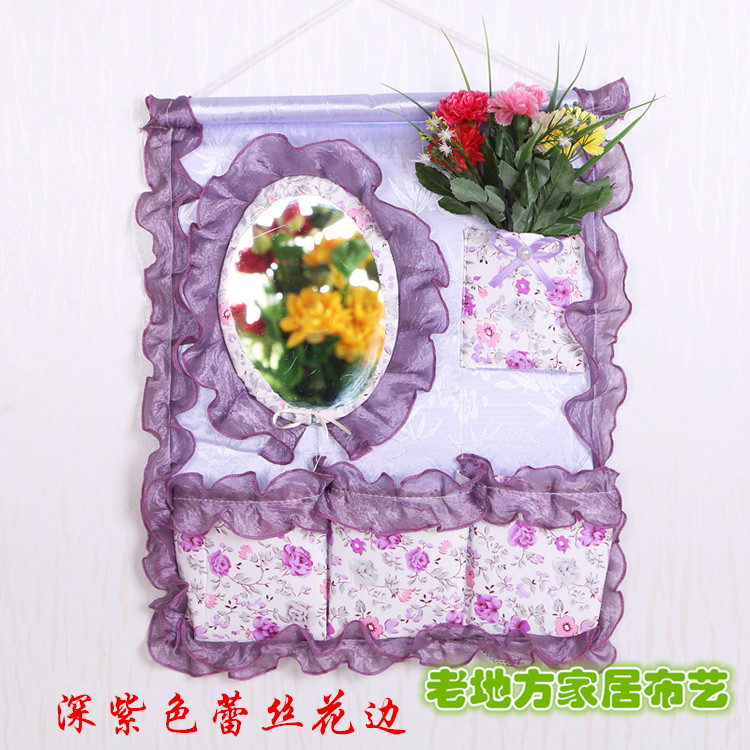 Wholesale 1F311F3 Wall and door rear hanging bag fabric multi-layer storage hanging bag with mirror storage bag hanging dressing pic 11