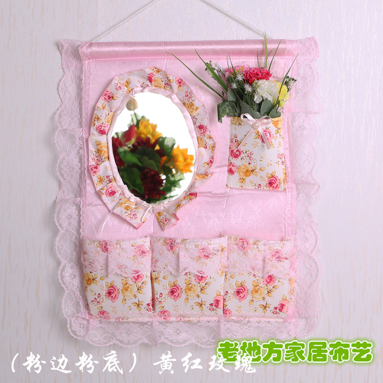 Wholesale 1F311F3 Wall and door rear hanging bag fabric multi-layer storage hanging bag with mirror storage bag hanging dressing pic 21