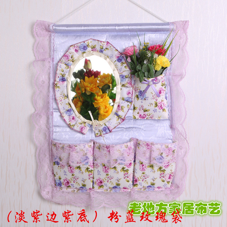 Wholesale 1F311F3 Wall and door rear hanging bag fabric multi-layer storage hanging bag with mirror storage bag hanging dressing pic 17