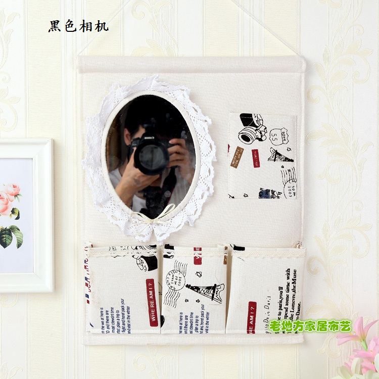 Wholesale 1F311F3 Wall and door rear hanging bag fabric multi-layer storage hanging bag with mirror storage bag hanging dressing pic 6