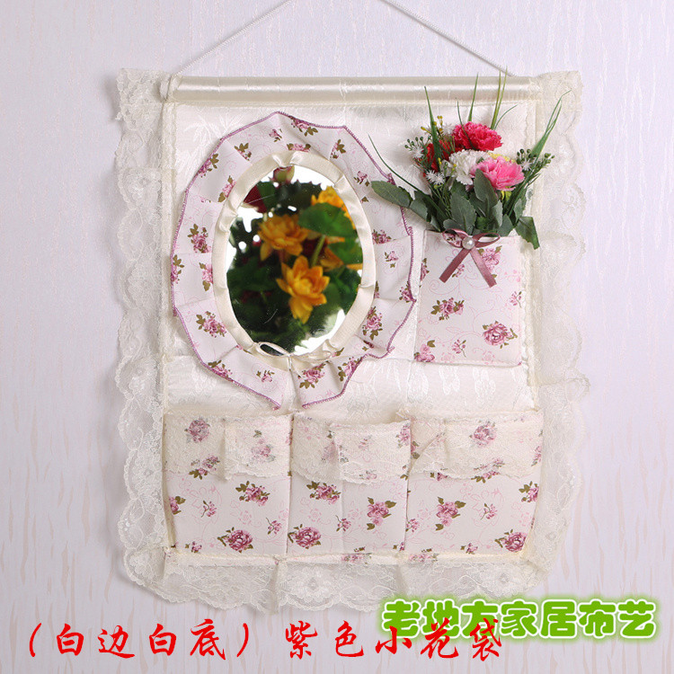 Wholesale 1F311F3 Wall and door rear hanging bag fabric multi-layer storage hanging bag with mirror storage bag hanging dressing pic 16