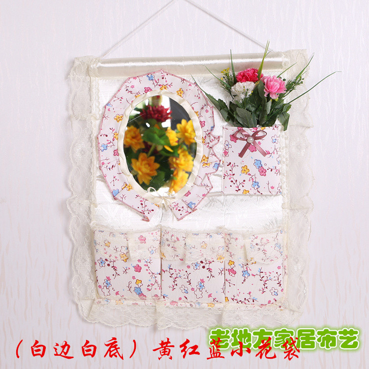 Wholesale 1F311F3 Wall and door rear hanging bag fabric multi-layer storage hanging bag with mirror storage bag hanging dressing pic 13