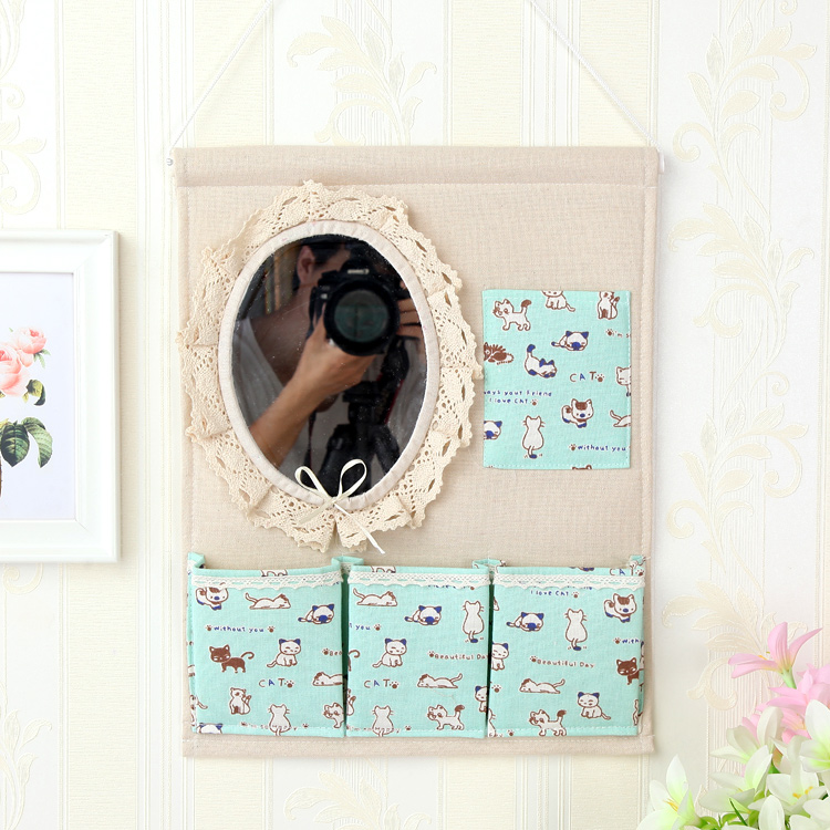 Wholesale 1F311F3 Wall and door rear hanging bag fabric multi-layer storage hanging bag with mirror storage bag hanging dressing pic 3