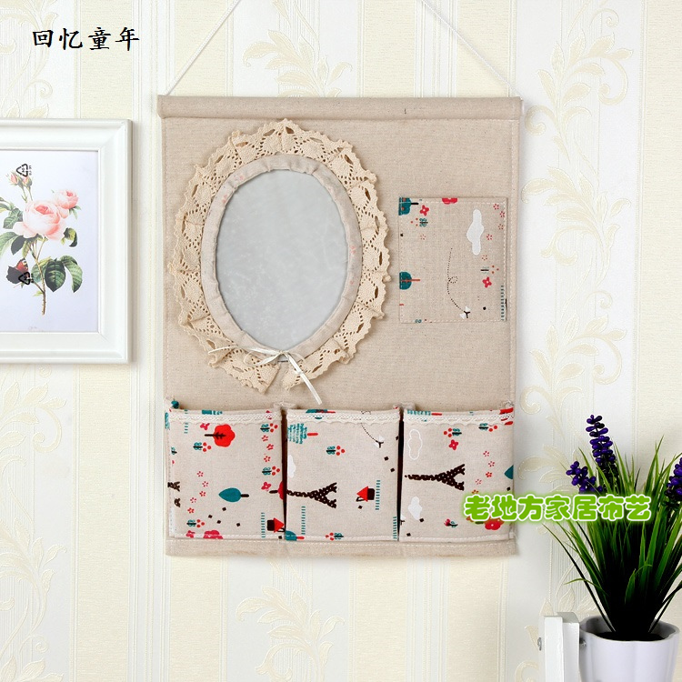 Wholesale 1F311F3 Wall and door rear hanging bag fabric multi-layer storage hanging bag with mirror storage bag hanging dressing pic 9