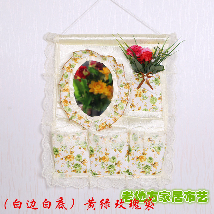 Wholesale 1F311F3 Wall and door rear hanging bag fabric multi-layer storage hanging bag with mirror storage bag hanging dressing pic 14