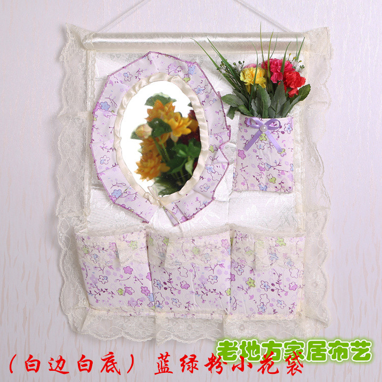 Wholesale 1F311F3 Wall and door rear hanging bag fabric multi-layer storage hanging bag with mirror storage bag hanging dressing pic 15