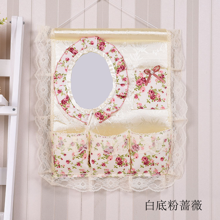 Wholesale 1F311F3 Wall and door rear hanging bag fabric multi-layer storage hanging bag with mirror storage bag hanging dressing pic 27