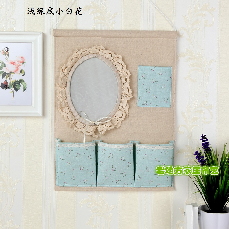 Wholesale 1F311F3 Wall and door rear hanging bag fabric multi-layer storage hanging bag with mirror storage bag hanging dressing pic 4