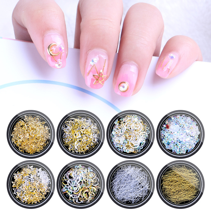 2025新款跨境日系星月迷你美甲饰品金属感钻亮片混装DIY指甲装饰美容护肤彩妆用品