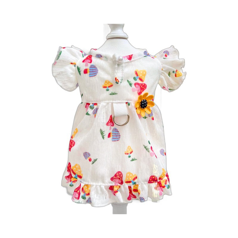 Mascota perro gato verano transpirable vestido puede ser arrastrado hongos amor dibujos animados patrón corgi método combate aplicable productos para mascotas ropa de perro salir vestir Item Picture