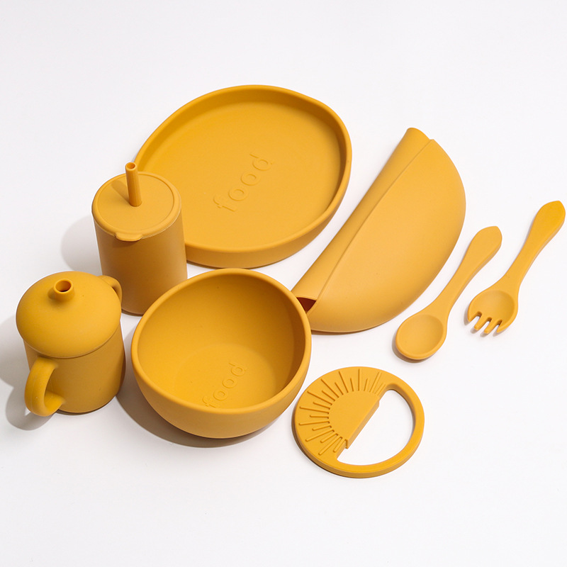 Silicone Baby Eating Training Set, Food-Grade Children's Feeding Tableware, Complementary Food Bowls, Cups And Plates, Safe, Durable And Easy To Clean Item Picture