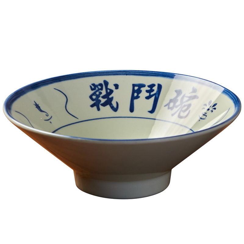 Old-fashioned and nostalgic blue and white porcelain trumpet bowl noodle restaurant, commercial catering melamine soup bowl, large battle bowl Item Picture