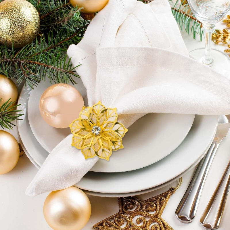Step into the factory's direct sales of European-style retro rhinestone flower napkin rings, fashionable dining table decorations, hotel mouth cloth rings and festival supplies Specification image