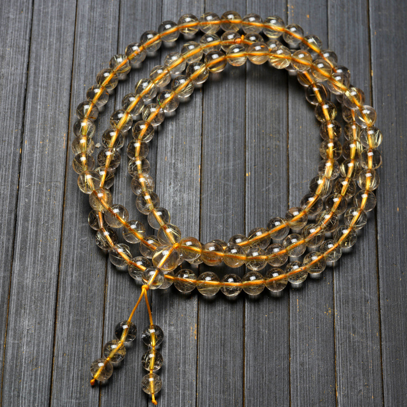 Natural gold rutile bracelet, women's multi-circle Buddhist prayer beads, three circles, 108 pieces yellow crystal titanium crystal bracelet accessories Item Picture