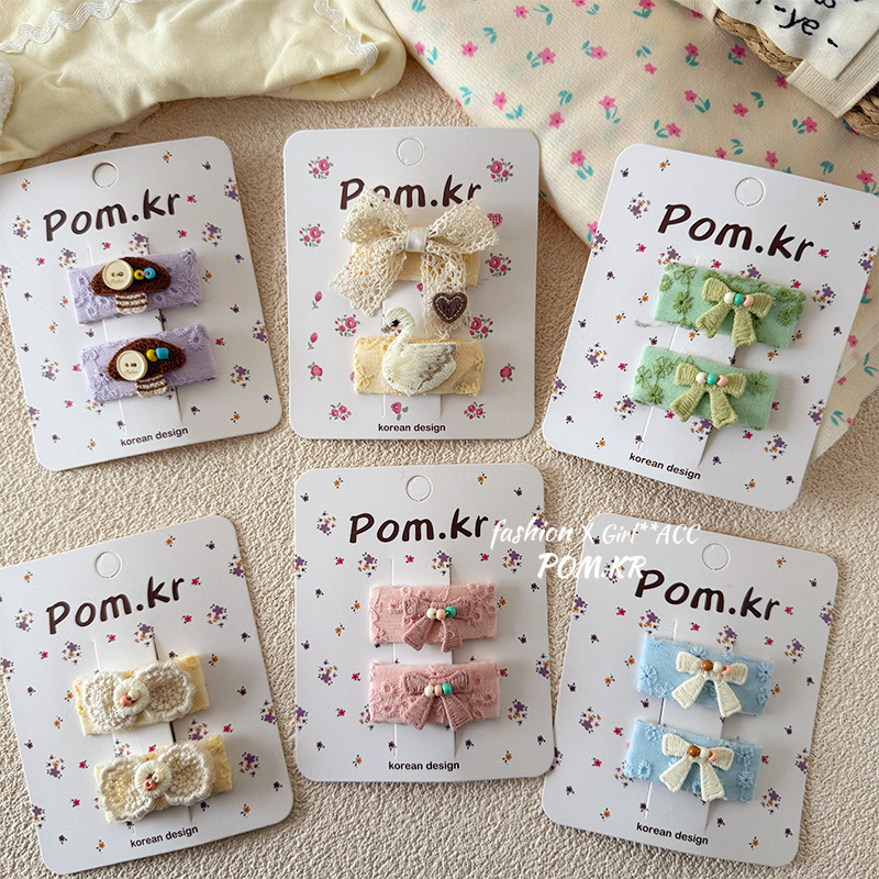 Spring 2025 Children's hair accessory bow, sweet Korean-style handcrafted fabric, cute side lace hair clip for girls