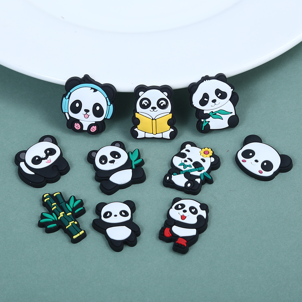 Cartoon PVC soft plastic Panda series mobile phone case Crocs Shoe Buckle Pencil Case storage box DIY accessories Cute Panda Shoe decoration mobile phone case decoration DIY creative accessories details Picture