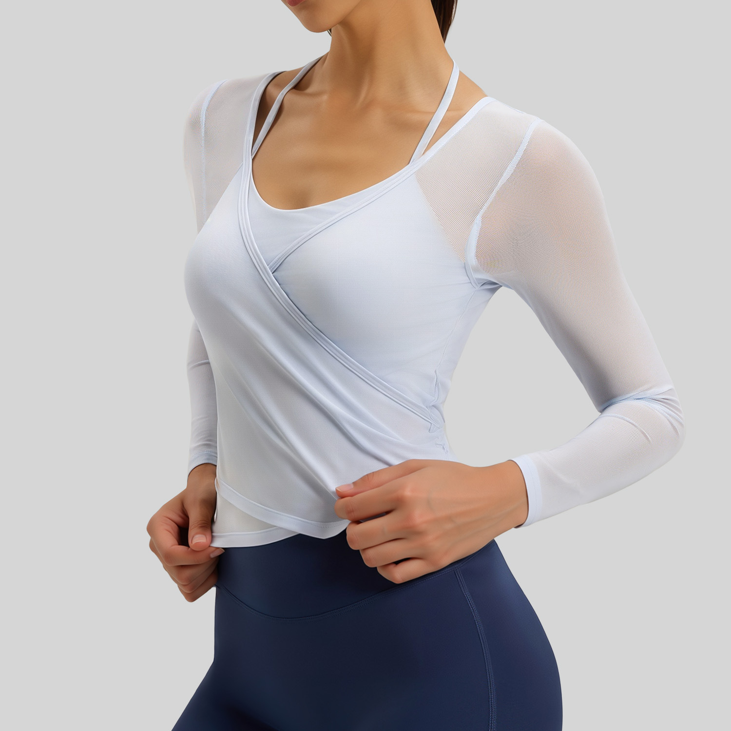 内衣/内衣运动/内衣运动大胸/瑜伽服女露背性感/瑜伽长袖露背上衣细节图