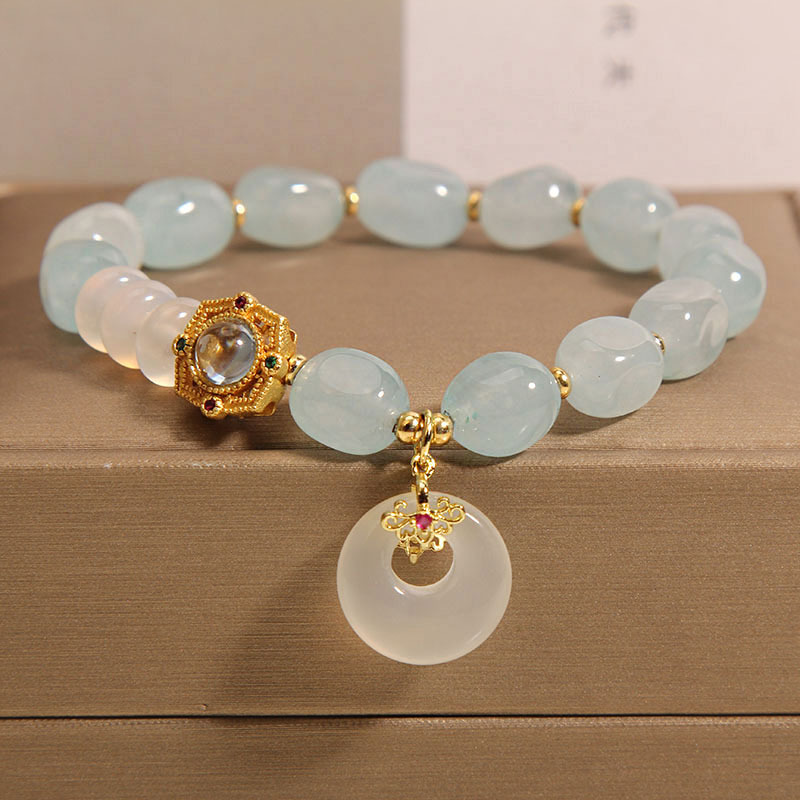 Natural aquamarine blue bracelet, a rare and light luxury peace pendant for women on Instagram, as a gift for your girlfriend and best friend