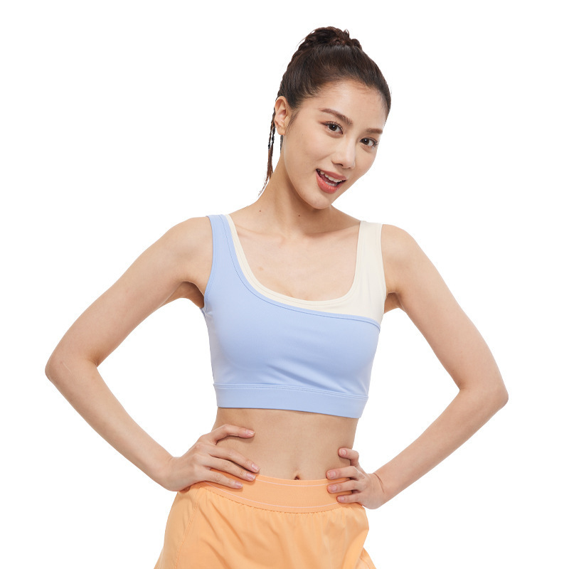 New color-block yoga bra, one-piece high-elasticity, high-strength shock-absorbing U-shaped sports underwear, women's outdoor fitness yoga wear Item Picture