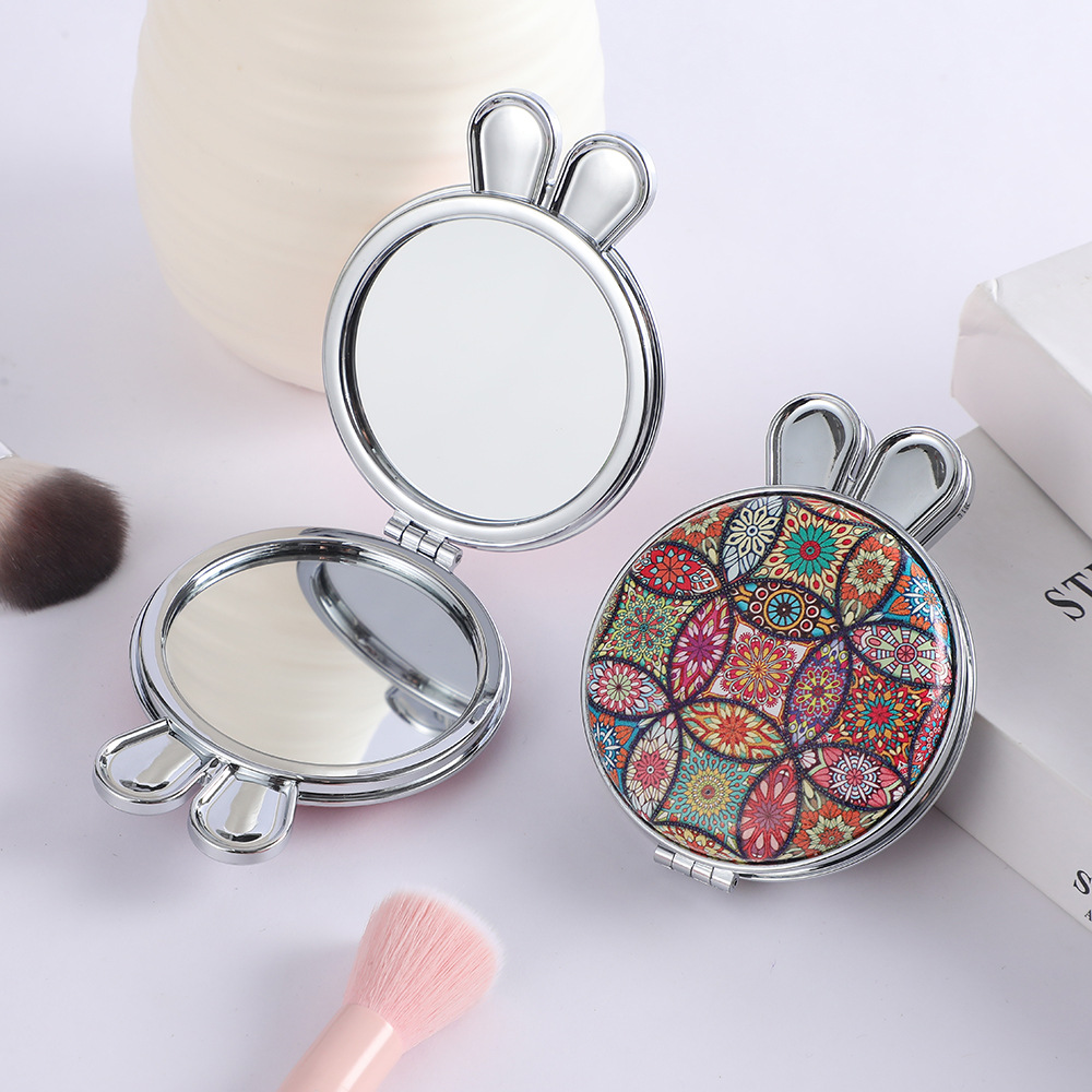复古双面便携化妆镜小巧兔耳折叠民族风补妆镜女日用百货卫浴用品详情图4