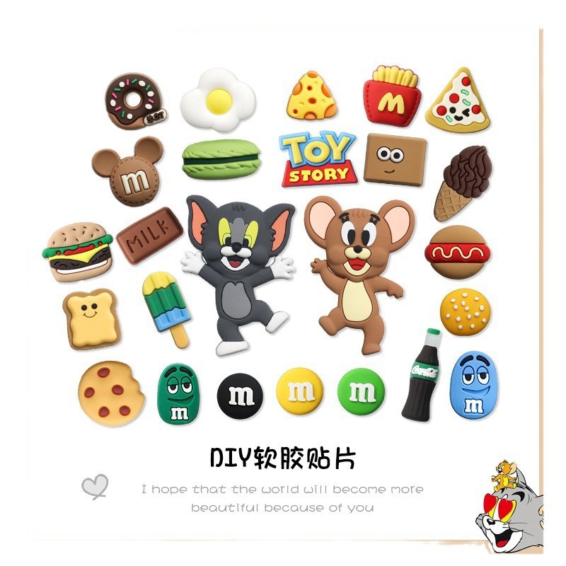 TOM Tom and Mouse Tom Jerry DIY Crocs buckle soft glue accessories Phone case water bottle decorative stickers DIY accessories set Creative cute cartoon characters Item Picture
