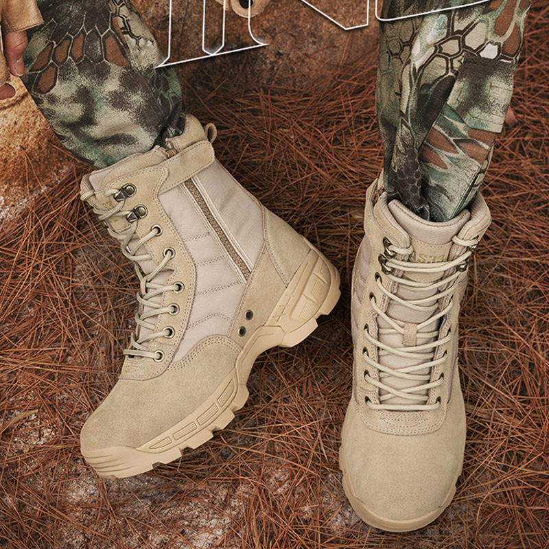 New Leather High-Top Outdoor Adventure Desert Boots Cross-Border Professional Mountain Training Combat Boots Work Boots Wear Resistance To Slip Other Categories details Picture