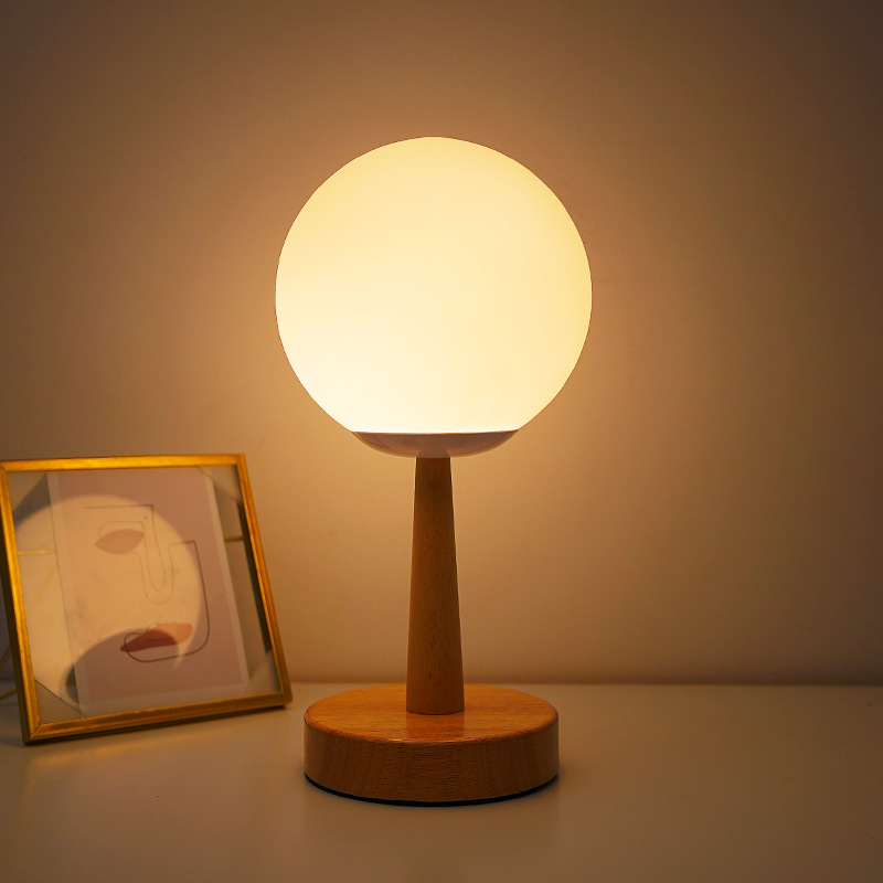 Nordic Solid Wood Remote Control Nightlight Creative Decoration Desk Bedside Lamp Small Glass Lamp Suitable For Bedroom Study Sleep Lamp To Provide Comfortable Light Specification drawing